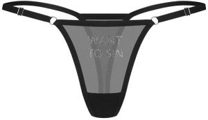 Čierne tango nohavičky s nápisom Violami Sin