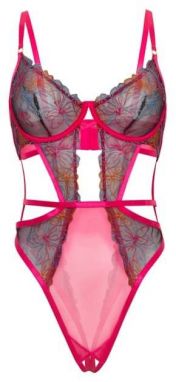 Fuchsiové crotchless body s čipkou Saracita