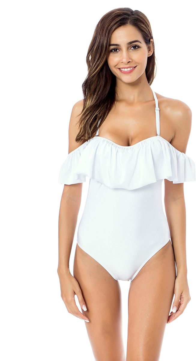Biele vystužené plavky Off the Shoulder
