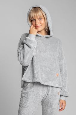 Svetlosivá plyšová mikina s kapucňou LA003