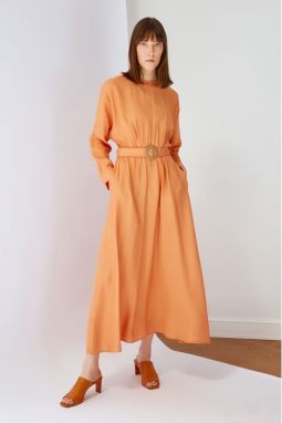 Trendyol Orange Belt Detailed Pocket Dress