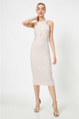 Koton Women's Midi Dress Evening Dress Window Detailed Halter Neck