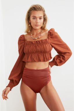 Trendyol Cinnamon Ruffle Linen Blouse