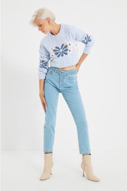 Trendyol Blue Belted High Waist Mom Jeans