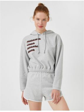 Koton Crop Sweatshirt Hooded Ribbed Printed