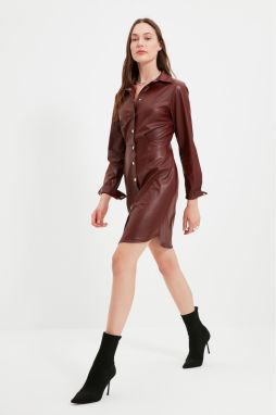 Trendyol Burgundy Tall Faux Leather Buttoned Dress