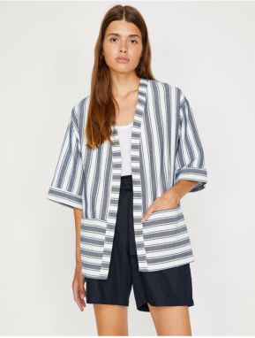 Koton Women's Navy Blue Striped Coat