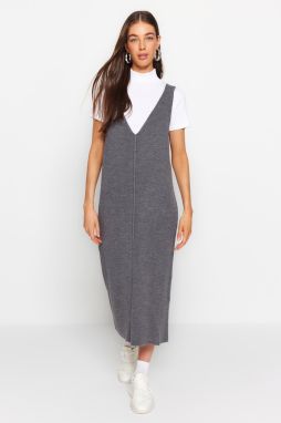 Trendyol Anthracite Maxi Knitwear V-Neck Dress