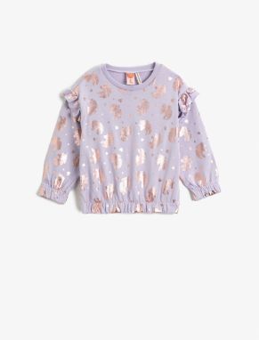 Koton Shiny Unicorn Printed Sweatshirt with Ruffle Detailed Long Sleeves with Elastic Waist and Cuffs