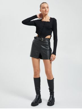 Koton Long Sleeve T-Shirt Choker Collar Chain Detailed Corset Look