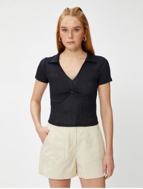 Koton Crop Polo T-Shirt Striped Draping Detailed