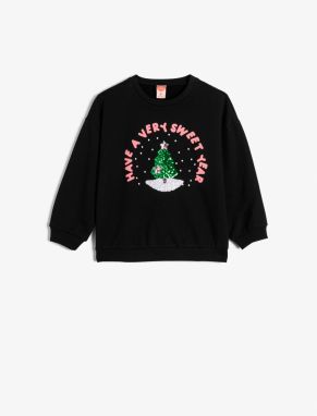 Koton Sweatshirt Christmas Theme Sequin Sequined Raised Cotton