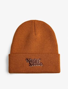 Koton Basic Knit Hat. Slogan Embroidered Fold Detail.