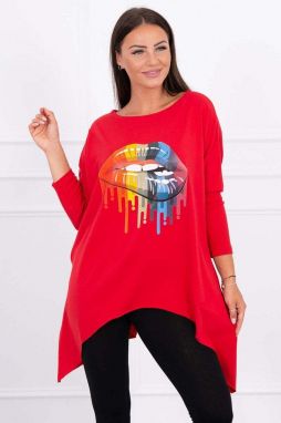 Oversize blouse with rainbow lip print in red