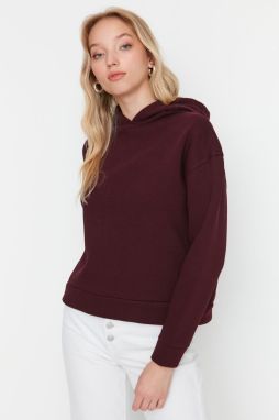 Trendyol Claret Red Regular/Normal Pattern Basic Hooded Thick Inside Fleece Knitted Sweatshirt