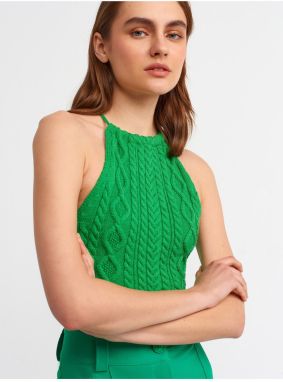 Dilvin 10152 Lace-Up Knitwear Singlet-green with lacing behind the collar.