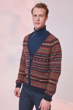 Trendyol Navy Blue Slim Fit V Neck Jacquard Knitwear Cardigan