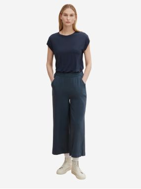 Dark blue women's shortened wide trousers Tom Tailor - Women