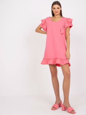 Pink sundress with ruffle and application