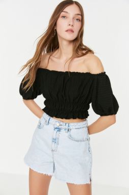 Trendyol Black Carmen Collar Wrap Crop Knitted Blouse