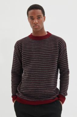 Trendyol Burgundy Regular Crew Neck Jacquard Sweater