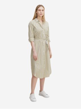 Tom Tailor White-Green Ladies Striped Shirt Midishdress with Tie Tom Tailo - Ladies