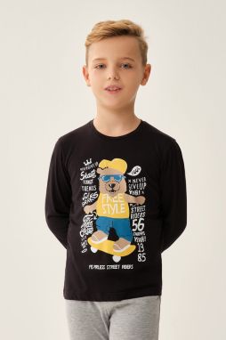 Dagi Boy's Black T-shirt Long Sleeve