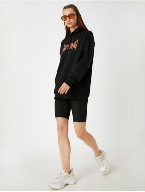 Koton Oversize Hooded Printed Sweatshirt with Fleece Inside