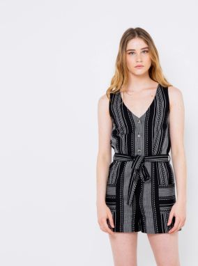 Black-grey striped short overall CAMAIEU - Women