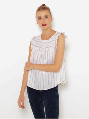 White striped blouse with frills CAMAIEU - Ladies