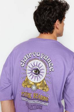 Trendyol Dark Lilac Oversize Back Printed Short Sleeve T-Shirt