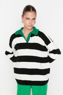 Trendyol Green Wide fit Color Block Pletený sveter