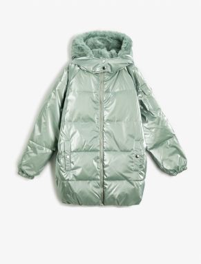 Koton Long Shiny Puffer Coat Hooded Faux Detail