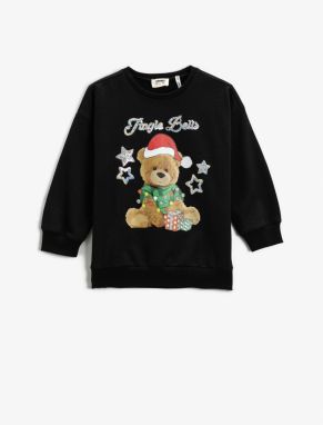 Koton Christmas Theme with Teddy Bear Print Sweatshirt Long Sleeved Sharding