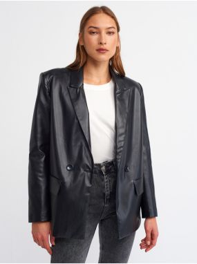 Dilvin 6939 Faux Leather Jacket-black