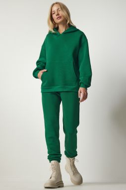 Happiness İstanbul Women's Green Hooded Fleece Tracksuit Set