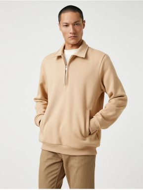 Koton Basic Sweatshirt Standing Collar Half-Zip Long Sleeve with Pockets.