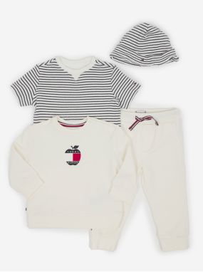 Tommy Hilfiger Set of children's T-shirt, sweatshirt, sweatpants and cap in blue-white and cream - Boys