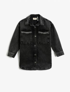 Koton Jeans Shirt Jacket Embroidered Cotton