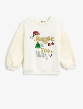 Koton Christmas Themed Plush Detailed Sweat Stamp-sequin Embroidery Detail