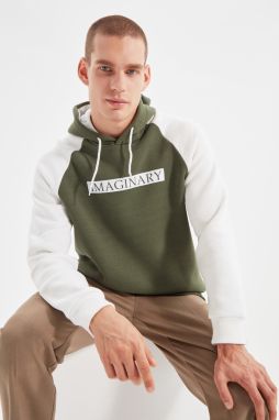 Trendyol Khaki Regular/Regular Fit Slogan Printed Fleece Inside Cotton Sweatshirt