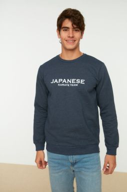 Trendyol Indigo Regular/Normal Cut Crew Neck Text Printed Sweatshir