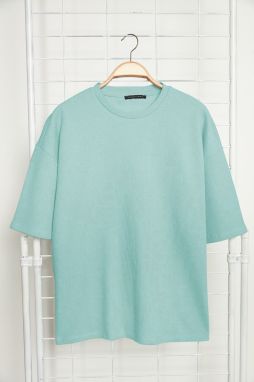 Trendyol Basic Mint Oversize/Wide Cut Textured Waffle Short Sleeve T-Shirt