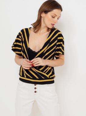 Black-yellow striped blouse with folding CAMAIEU - Ladies