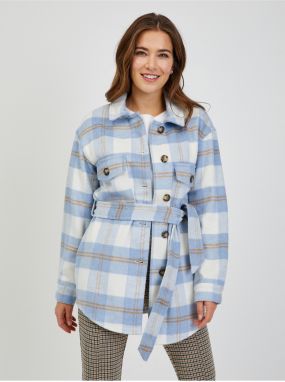 White-blue ladies plaid shirt jacket with tie ORSAY - Ladies