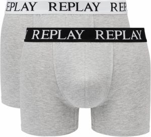 Replay Boxer Boxer Style 01/C Basic Cuff Logo 2Pcs Box - Medium Grey Mel/White - Men's