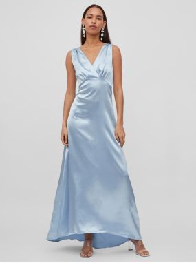 Light blue ladies satin maxi-dresses VILA Sittas - Ladies