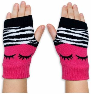 Denokids Zebra Girl's Pink Black Fingerless Gloves