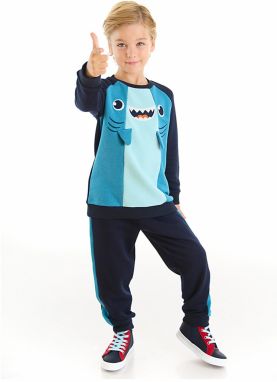 Denokids Shark Navy Blue Boy's Tracksuit Set