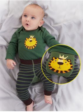 Denokids Lion Baby Boy Body Tights-Pants Set Khaki